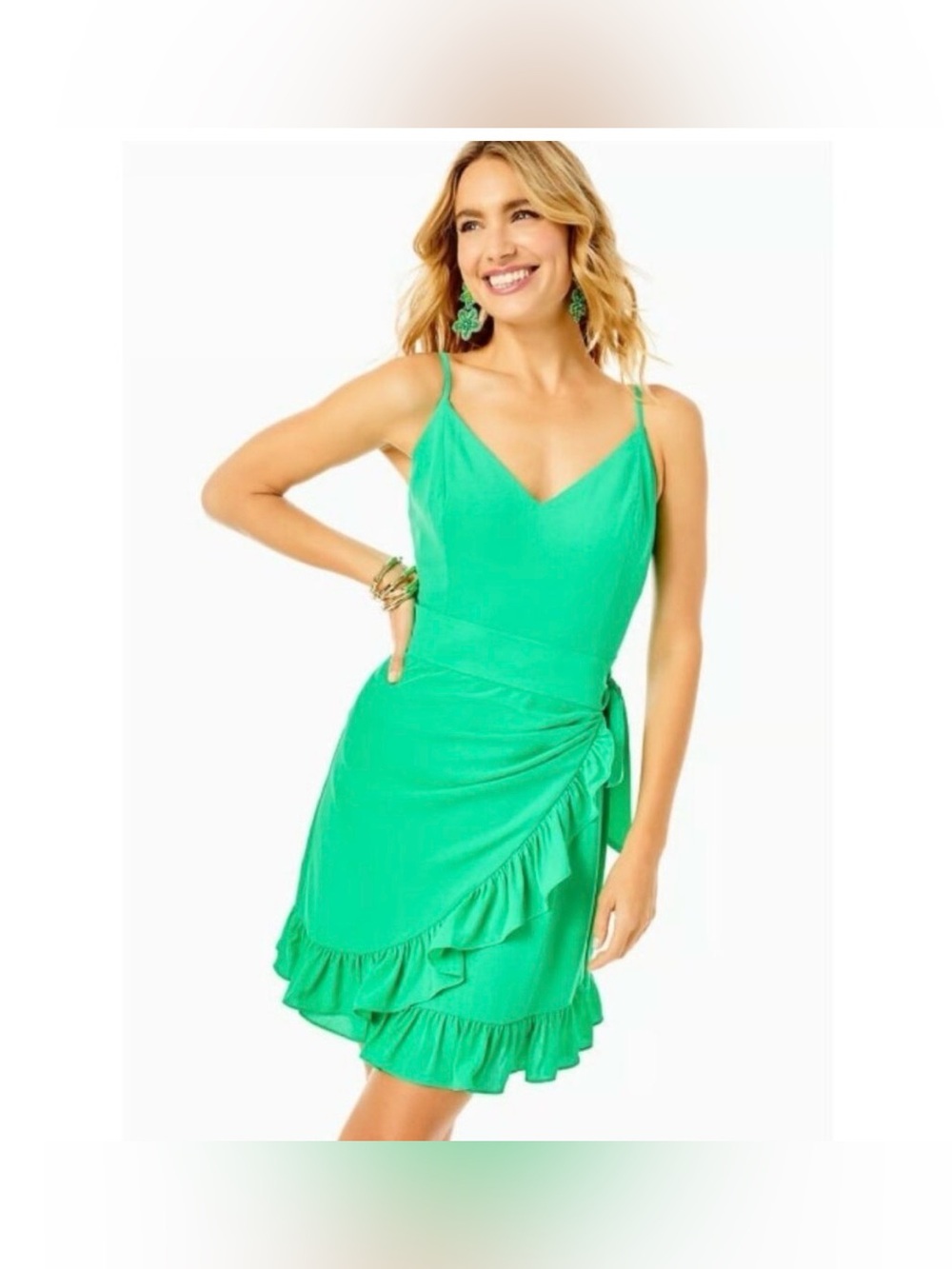 Women’s LILLY PULITZER ALISA LILEEZE WRAP RUFFLE DRESS in GREEN EUC size 0